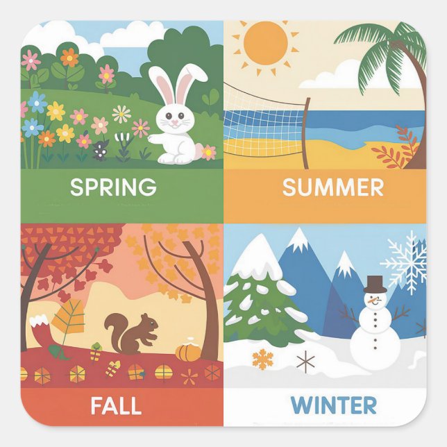 Cute & Educational 4 Seasons Design Square Sticker (Front)