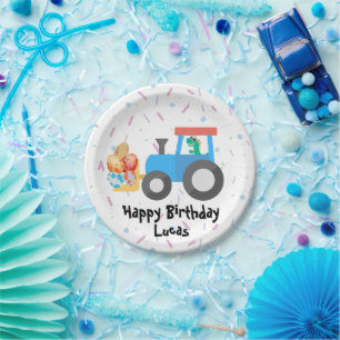 Cute egg dino tractor Truck Birthday boy B2S Paper Plate