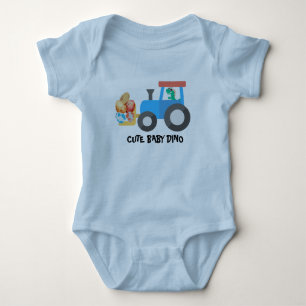 Cute egg dinosaur Construction Truck Birthday boy Baby Bodysuit