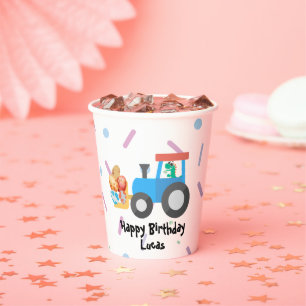 Cute egg dinosaur Construction Truck Birthday boy Paper Cups