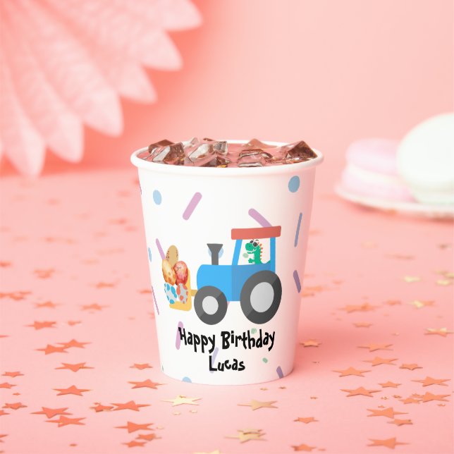 Cute egg dinosaur Construction Truck Birthday boy  Paper Cups (Insitu)