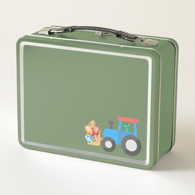 Cute Egg dinosaur Construction Truck boy B2S  Metal Lunch Box (Back)