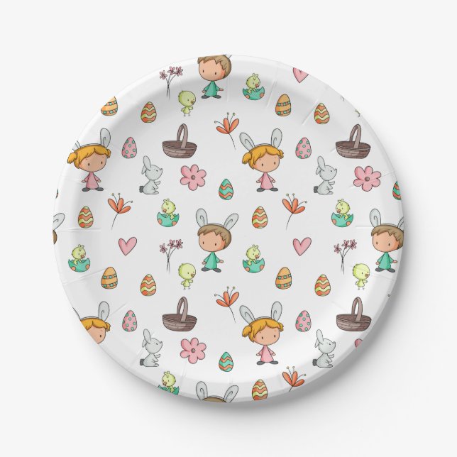 Cute Egg Hunt Easter Party Paper Plate (Front)