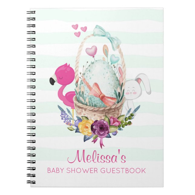 Cute Egg in a Basket with Flamingo and Bunny Notebook (Front)