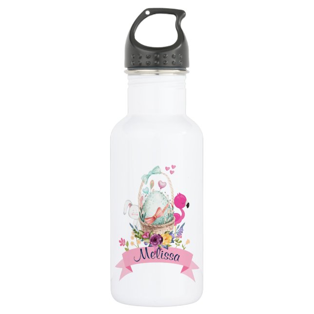 Cute Egg, Pink Flamingo & Bunny, /w Ribbon 532 Ml Water Bottle (Front)