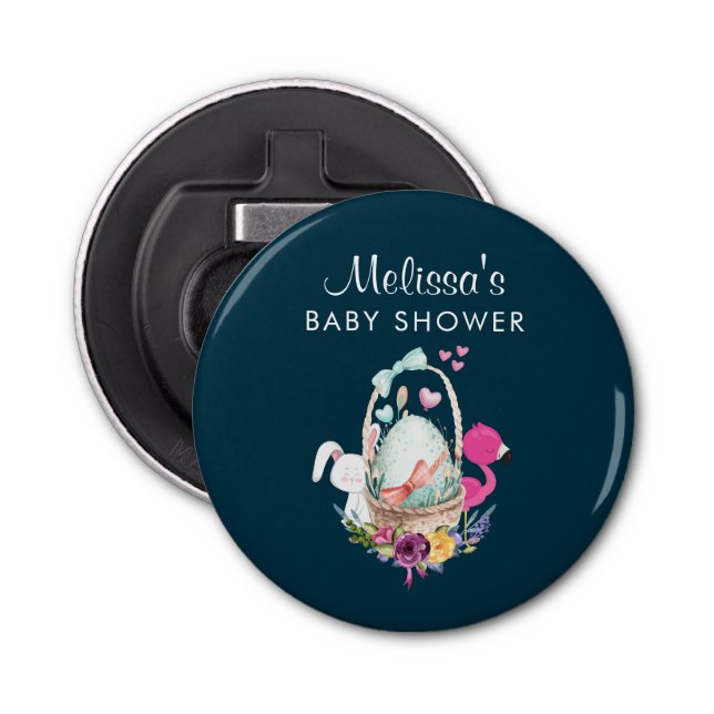 Cute Egg, Pink Flamingo & Bunny, Watercolor Bottle Opener (Front)