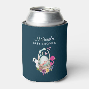 Cute Egg, Pink Flamingo & Bunny, Watercolor Can Cooler