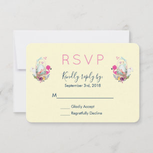 Cute Egg, Pink Flamingo & Bunny Watercolor RSVP