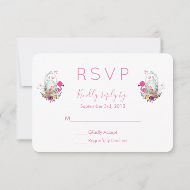Cute Egg, Pink Flamingo & Bunny Watercolor RSVP (Front)