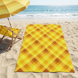 Cute Egg Yolk Yellow Plaid Beach Towel