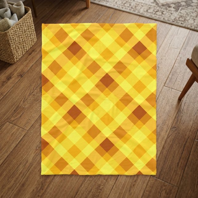 Cute Egg Yolk Yellow Plaid Small Fleece Blanket (Cute Egg Yolk Yellow Plaid Small Fleece Blanket on a floor in a home.)