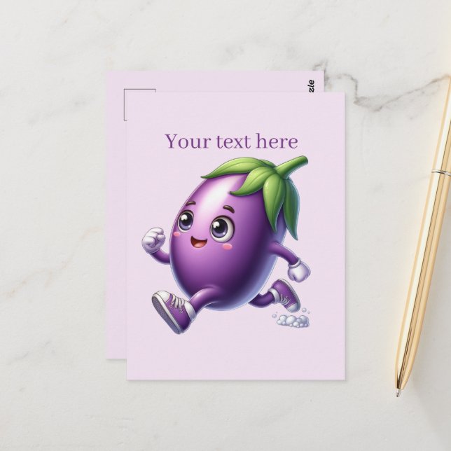 Cute eggplant lovers customisable  postcard (Front/Back In Situ)