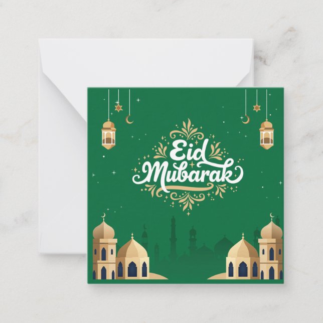 Cute Eid Mubarak Greeting Green Card (Front)