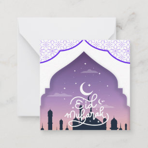 Cute Eid Mubarak Greeting Purple Card