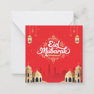 Cute Eid Mubarak Greeting Red Card