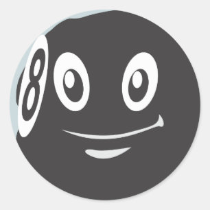 Cute Eight 8 Ball Billiard Cartoon Classic Round Sticker