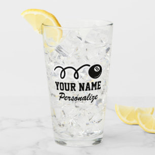 Cute eight ball cartoon custom name billiards gift glass