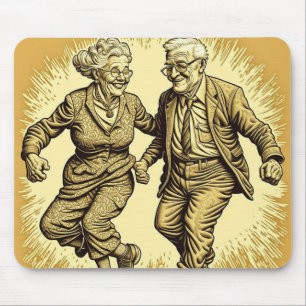 Cute Elderly Couple Dancing Mouse Mat