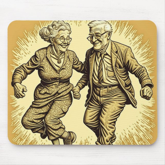 Cute Elderly Couple Dancing Mouse Mat (Front)