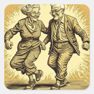 Cute Elderly Couple Dancing Square Sticker