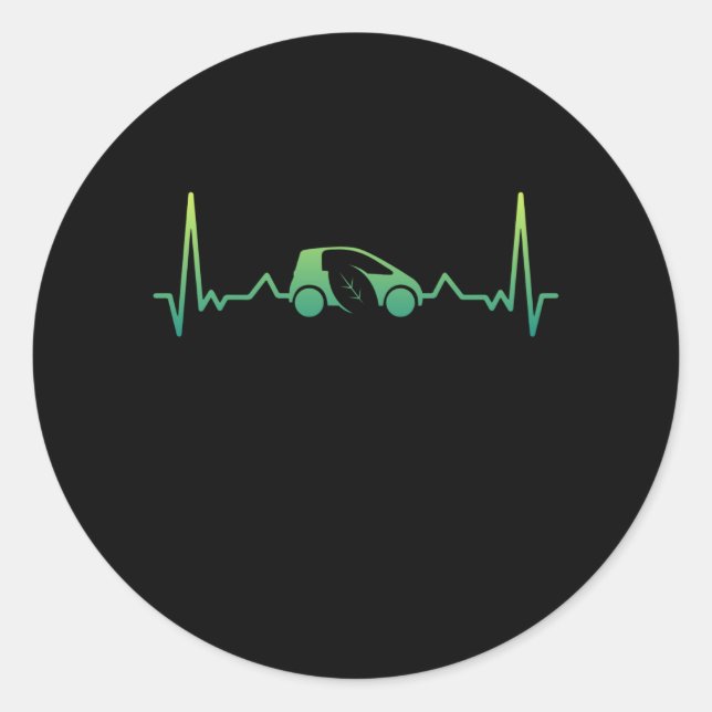 Cute Electric Vehicle Car Heartbeat Gift EV Classic Round Sticker (Front)