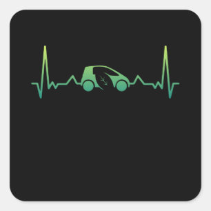 Cute Electric Vehicle Car Heartbeat Gift EV Square Sticker