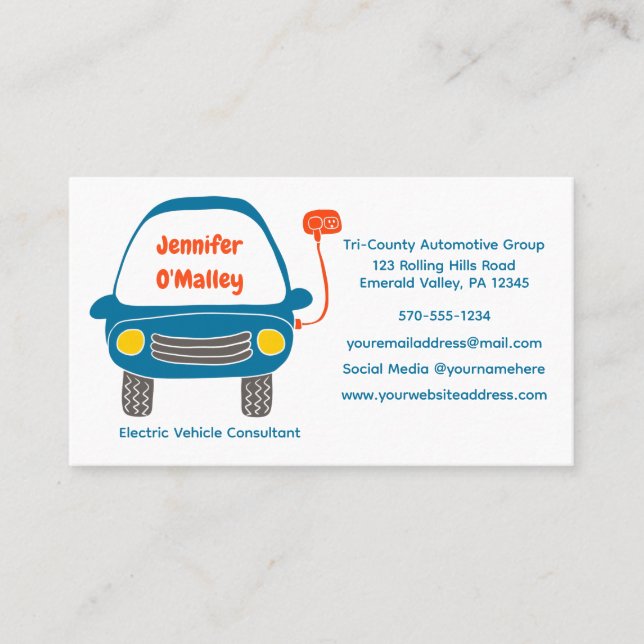 Cute Electric Vehicle, Rideshare Car Driver Custom Business Card (Front)