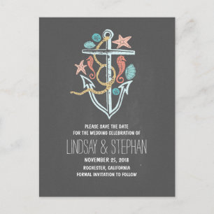 Cute elegant beach wedding save the date postcards