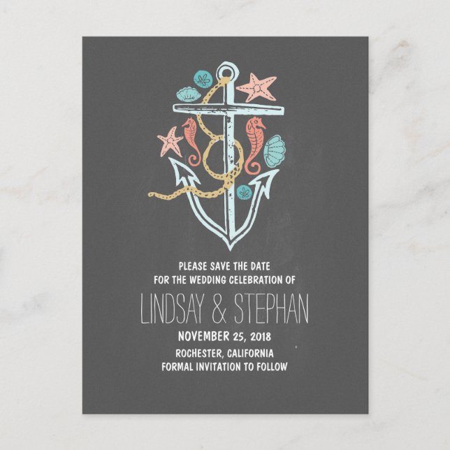Cute elegant beach wedding save the date postcards (Front)