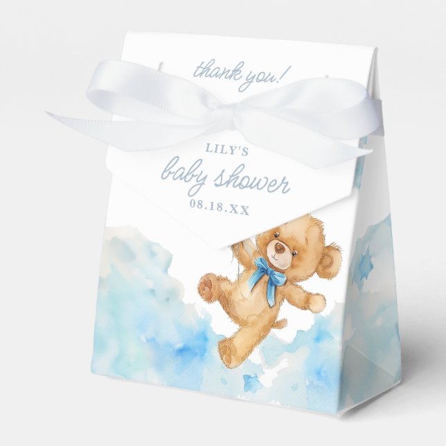 Cute Elegant Bearly Wait Blue Boy Baby Shower Favour Box (Front Side)