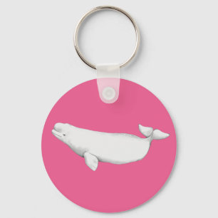 Cute Elegant Beluga Whale Book Illustration Pink Key Ring