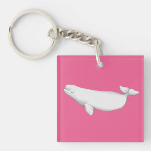 Cute Elegant Beluga Whale Book Illustration Pink Key Ring