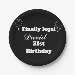 Cute Elegant Black Finally Legal 21st Birthday  Paper Plate