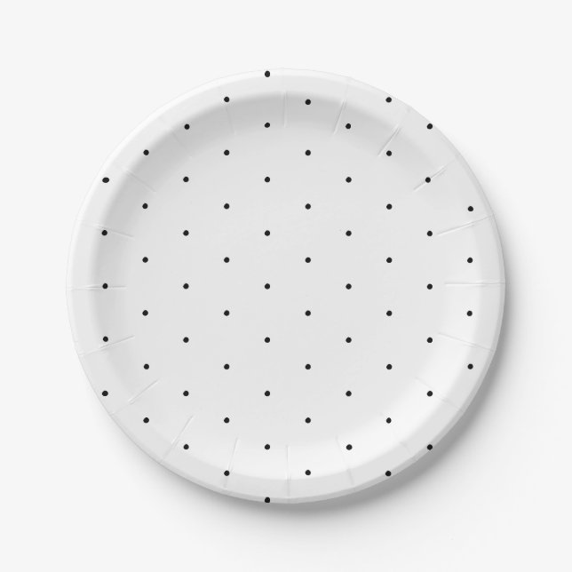 Cute Elegant Black white tiny polka dots pattern Paper Plate (Front)