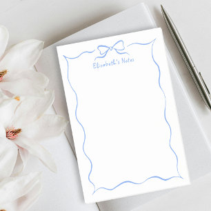 Cute Elegant Blue Coquette Ribbon Wavy Border Post-it Notes