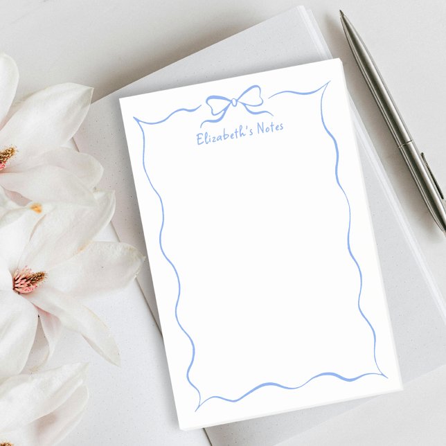 Cute Elegant Blue Coquette Ribbon Wavy Border  Post-it Notes (Creator Uploaded)