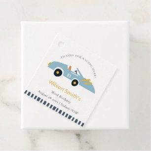 Cute Elegant Blue Race Car Kids Any Age Birthday Favour Tags