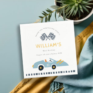 Cute Elegant Blue Race Car Kids Any Age Birthday Napkin