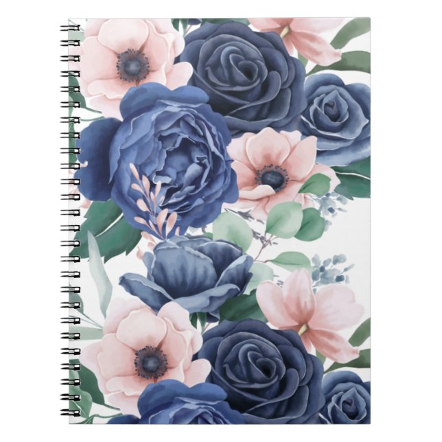 Cute Elegant Blue Rose Watercolor  Notebook (Front)