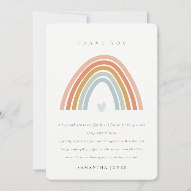 Cute Elegant Blush Blue Heart Rainbow Baby Shower  Thank You Card (Front)