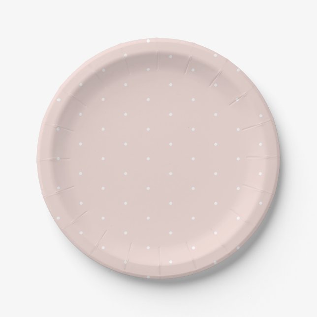 Cute elegant blush pink white tiny polka dots paper plate (Front)