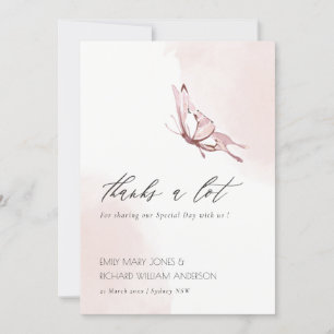 CUTE ELEGANT BLUSH WATERCOLOR BUTTERFLY WEDDING THANK YOU CARD