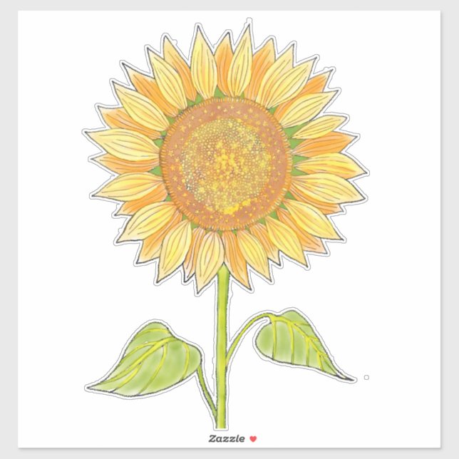  Cute Elegant Boho Art Yellow Watercolor Sunflower (Sheet)