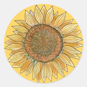   Cute Elegant Boho Farmhouse Yellow Sunflower Art Classic Round Sticker