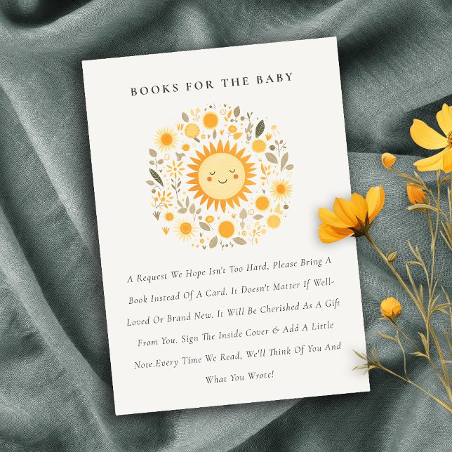 Cute Elegant Boho Floral Sun Books For Baby Shower Enclosure Card (Creator Uploaded)