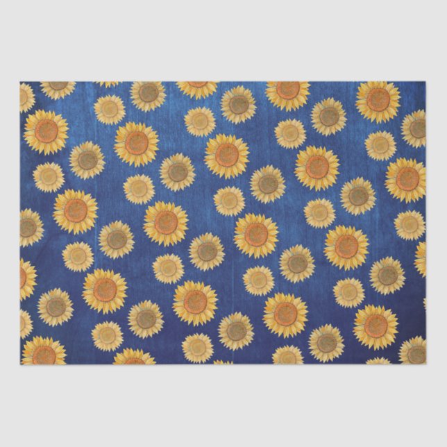  Cute Elegant Boho Navy Blue Wood Rustic Sunflower Tissue Paper (Front)