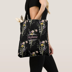 Cute Elegant Boho Wildflowers Personalised  Tote Bag