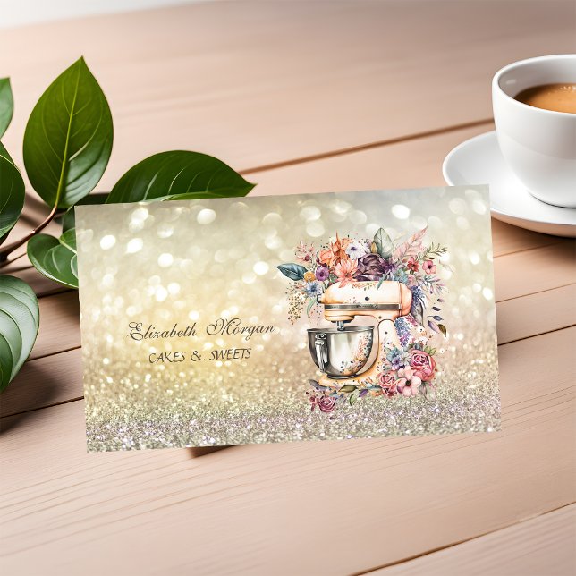 Cute Elegant Bokeh Bakery Floral Mixer Business Card (Creator Uploaded)