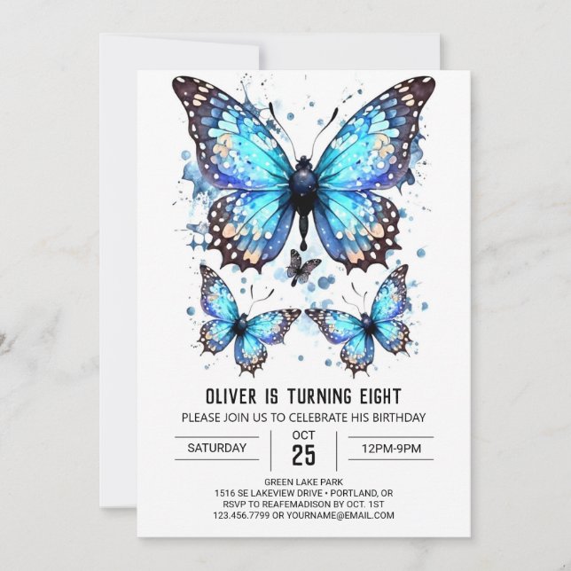 Cute Elegant Butterfly Boy Birthday Invitation (Front)