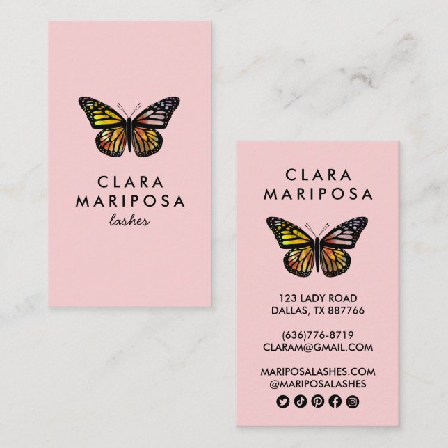 Cute Elegant Butterfly Monarch Beauty Lashes Chic  Business Card (Front/Back)